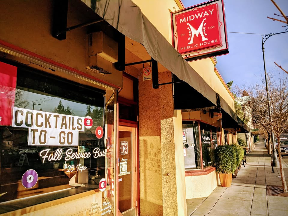 Midway Historic Public House pool hall exterior/interior